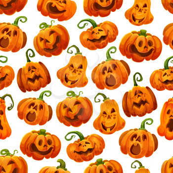 Halloween pumpkin seamless pattern background. Autumn horror holiday festive jack o lantern with funny face and smile for Halloween greeting card backdrop and october holiday wrapping paper design