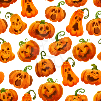 Halloween pumpkin monster seamless pattern for october holiday background. Orange jack o lantern backdrop for autumn holiday trick or treat night celebration party decor or wrapping design