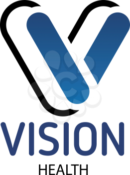 Vector emblem vision health. Creative design for eye clinic or ophthalmic clinic. Ophthalmology and health care concept. Creative vector sign in blue color optical shop or medicine company