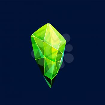 Green magic crystal vector icon, rock, gem stone. Precious or semiprecious emerald gemstone, organic raw mineral stalagmite, jewelry for ui isolated cartoon sign