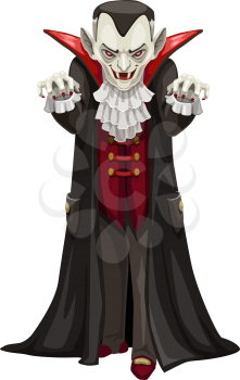 Dracula icon, vampire in coat, Halloween character isolated vector. Dead monster with fangs
