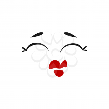 Facial expression with red lips sending kiss isolated. Vector wink face and lips with red glossy lipstick, speech chart element social network icon. Kissing smiley, line art character, closed eyes