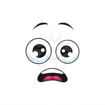 Terrified or frightened emoji with shocked face isolated flat character. Vector scared or surprised smiley, afraid horrified face. Amazed emoticon with open mouth, big eyes worried facial expression
