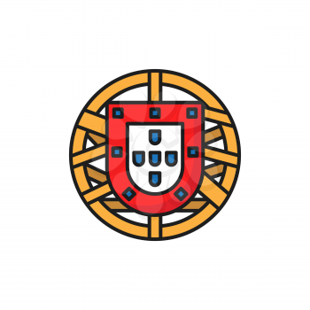Portugal coat of arm isolated national flag emblem isolated. Vector Portuguese shield, group of five, lesser of Portugal round sign. European country symbol, independence day patriotic holidays label