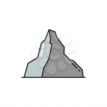 Himalaya Everest, Matterhorn mount isolated flat line icon. Vector Swiss winter hobby sport adventure sign, travel landmark, Mount Monte Cervino peak in Alps. Hiking, climbing and trekking sport sign