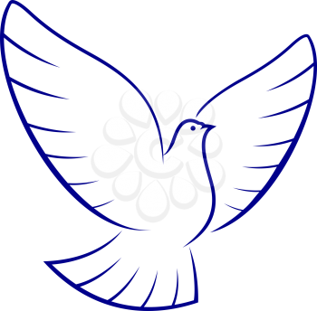 Dove symbol of piece and hope isolated bird. Vector flying pigeon silhouette, outstretched wings