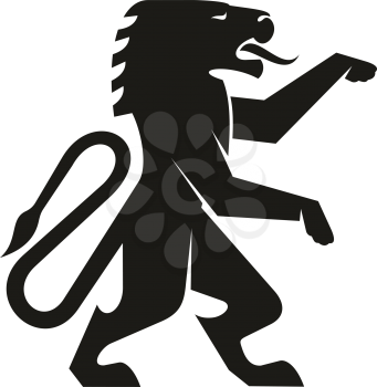 Mythical creature, isolated heraldry black korean dragon with four toes. Vector lion heraldic mascot