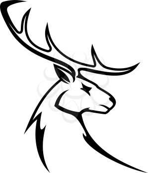 Deer animal with antlers isolated profile head. Vector whitetail reindeer, elk or moose mascot
