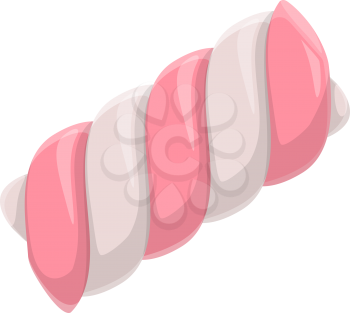 Twisted marshmallow sweet striped isolated chewy candy. Vector strawberry swirled gelatin treat
