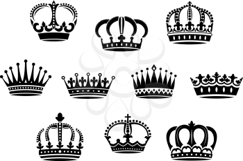 Medieval heraldic crowns set for design and ornate
