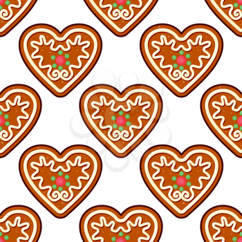 Gingerbread hearts seamless pattern background for christmas holiday design