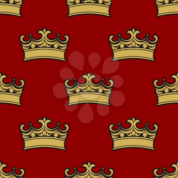 Seamless pattern of golden crowns depicting royalty on a brown background, vector illustration