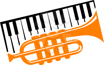 Piano keyboard and trumpet for musical design