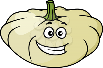 Happy cartoon pumpkin or squash vegetable with a wide toothy grin isolated on white
