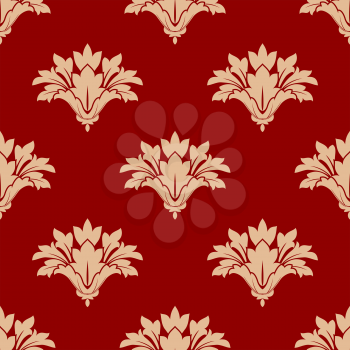 Red and beige floral seamless patern with retro flowers for textile, fabric or wallpaper design