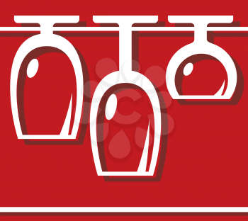 Pub or bar icon  with the clean glasses hanging drying in a rack ready to serve customers, vector outline illustration on red