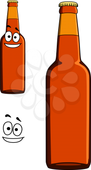 Two bottles of beer or lager, one unlabeled blank and the other with a smiling happy face isolated on white