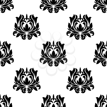 Seamless pattern of black and white floral arabesque motifs suitable for damask style fabric and wallpaper