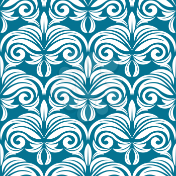 Blue and white seamless pattern with bold floral motifs