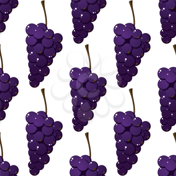Seamless pattern of delicious ripe juicy bunches of purple grapes in a repeat motif in square format