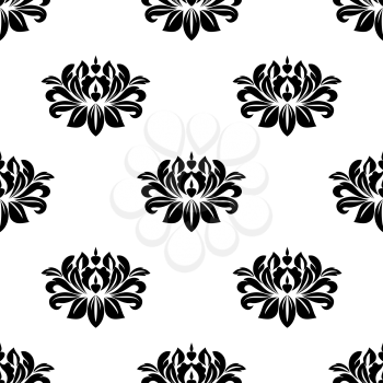 Dainty floral damask style fabric pattern with a small repeat arabesque motif in a seamless pattern in square format