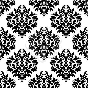 Arabesque seamless pattern with big bold black and white floral motifs suitable for damask style fabric or wallpaper design