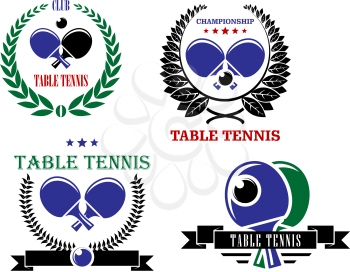 Table tennis heraldry emblems and symbols with rackets and ball for sporting championship design