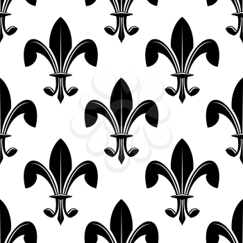 Black and white seamless classic fleur de lys pattern suitable as a heraldry background or for wallpaper or fabric, square format