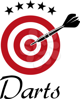 Darts sporting emblem with dartboard and stars isolated on white background, suitable for sport, leisure or logo design