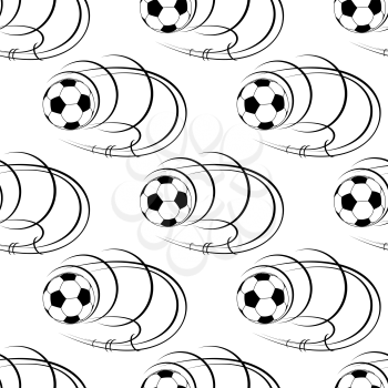 Seamless pattern of footballs or soccer balls with motion trail