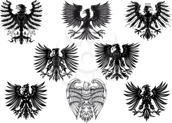 Heraldic royal medieval eagles for retro heraldry design isolated on white background