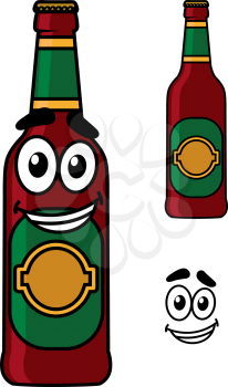 Happy and joyful maroon beer bottle with green and golden labels isolated on white background