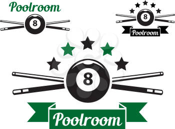 Billiard or snooker poolroom design for sports, leisure or club emblem