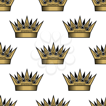 Ornate heraldic seamless pattern of golden royal crowns for wallpaper, tiles and fabric design