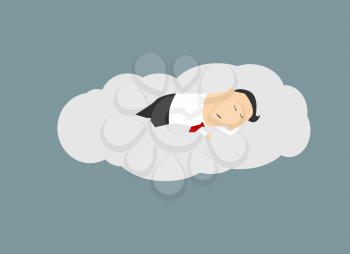 Businessman sleeping on a cloud, cartoon conceptual illustration for business or relax design