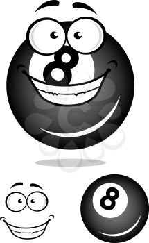Smiling vector cartoon number 8 billiard ball with a second variant with no face and a separate smile element