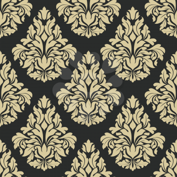 Classic floral damask seamless pattern with yellow flowers on brown background for background design