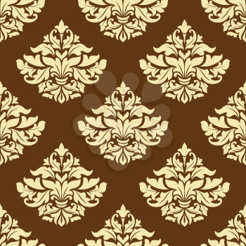 Yellow and brown floral seamless pattern in damask style for textile and interior design