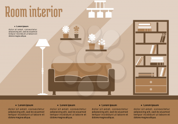 Brown living room interior in flat style for house interior design or infographic template