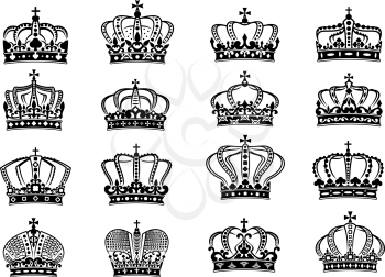 Set of medieval heraldic royal crowns set for heraldry design on white background