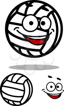 Laughing white volleyball ball in cartoon style with shadow and second variant with smiling face and ball separated for sports mascot design 