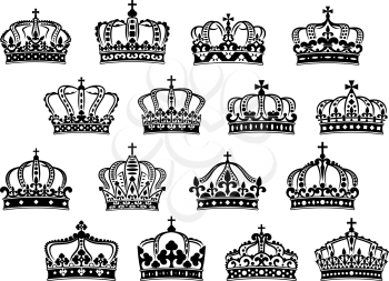 Royal or imperial crowns set with gemstones and decorations for heraldry or medieval design