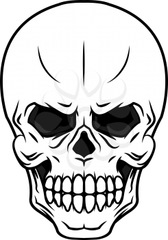 Black and white danger vector cartoon skull icon with teeth suitable for Halloween, horror tattoo or piracy concepts