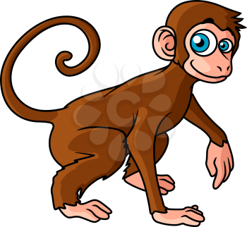 Cartoon brown monkey character with big eyes isolated on white background