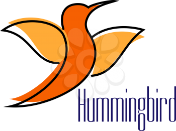 Orange hummingbird silhouette with outstretched wings isolated on white background for logo or emblem design