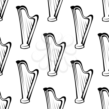 Harp musical instrument seamless pattern for art and entertainment design