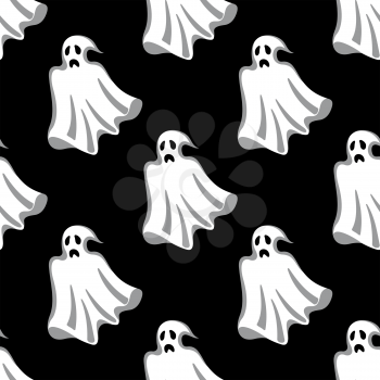 Seamless pattern of white Halloween ghosts for party and holiday design