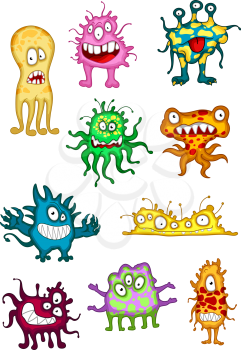 Cute monsters, demons, beasts and mutants in cartoon style, with googly eyes. For Halloween holiday or party design