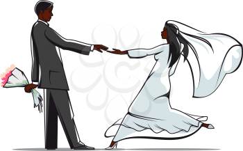 African american bride and groom in elegant wedding outfits joining hands. For marriage or wedding themes design