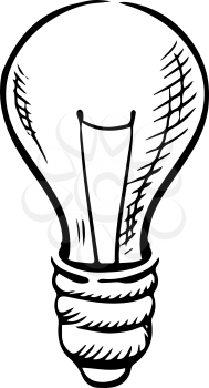 Light bulb icon in sketch style for idea concept theme. Hand drawn image